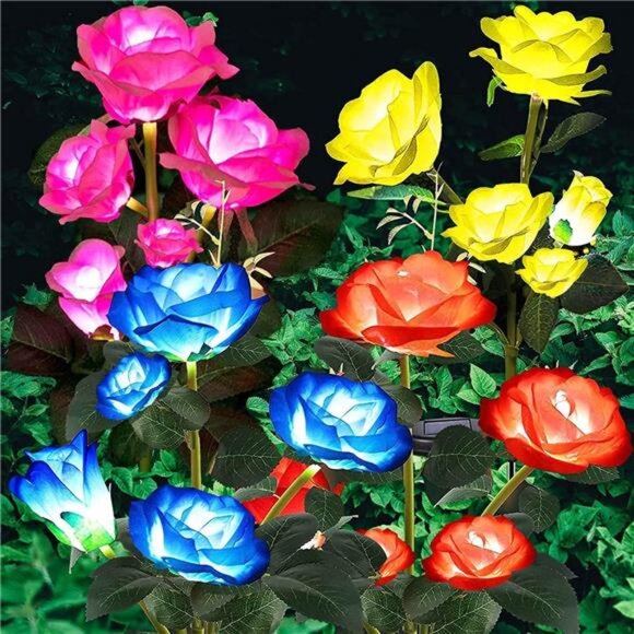 4 Pack Solar Garden Lights, Solar Flower Lights Outdoor Waterproof - Picture 1 of 7